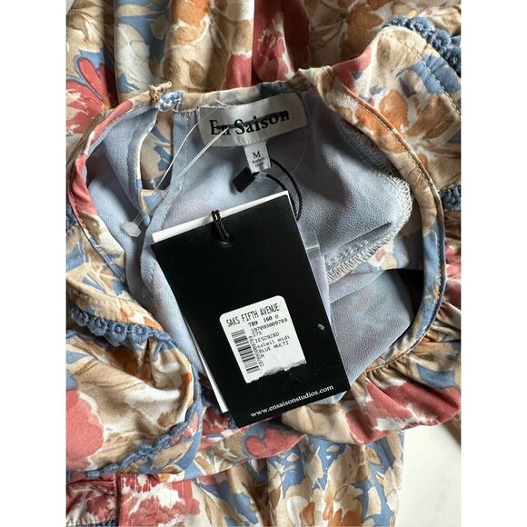 NWT En Saison Floral Cutout Puff Sleeve Soleil Midi Dress Multicolor Medium $145 - Picture 10 of 11